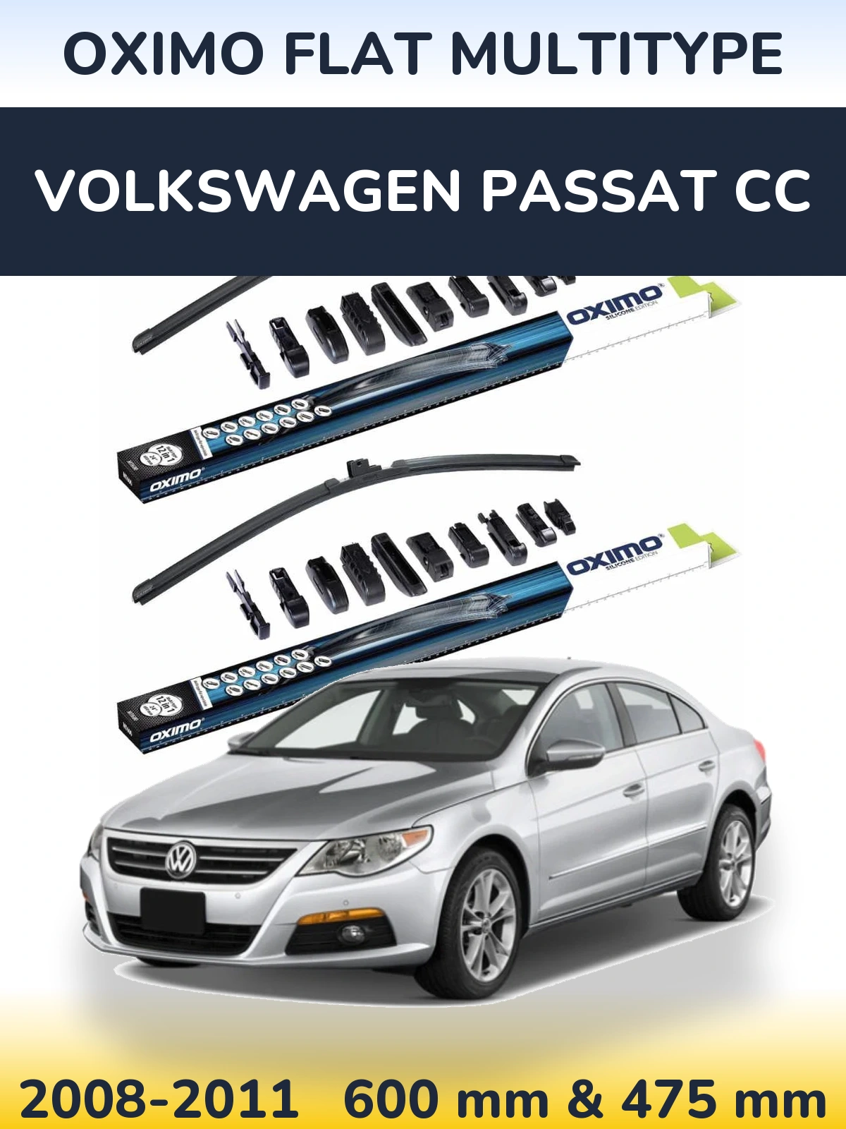 Komplet przednich wycieraczek Oximo Flat MultiType 600 & 475 mm do Volkswagen Passat CC 2008-2011