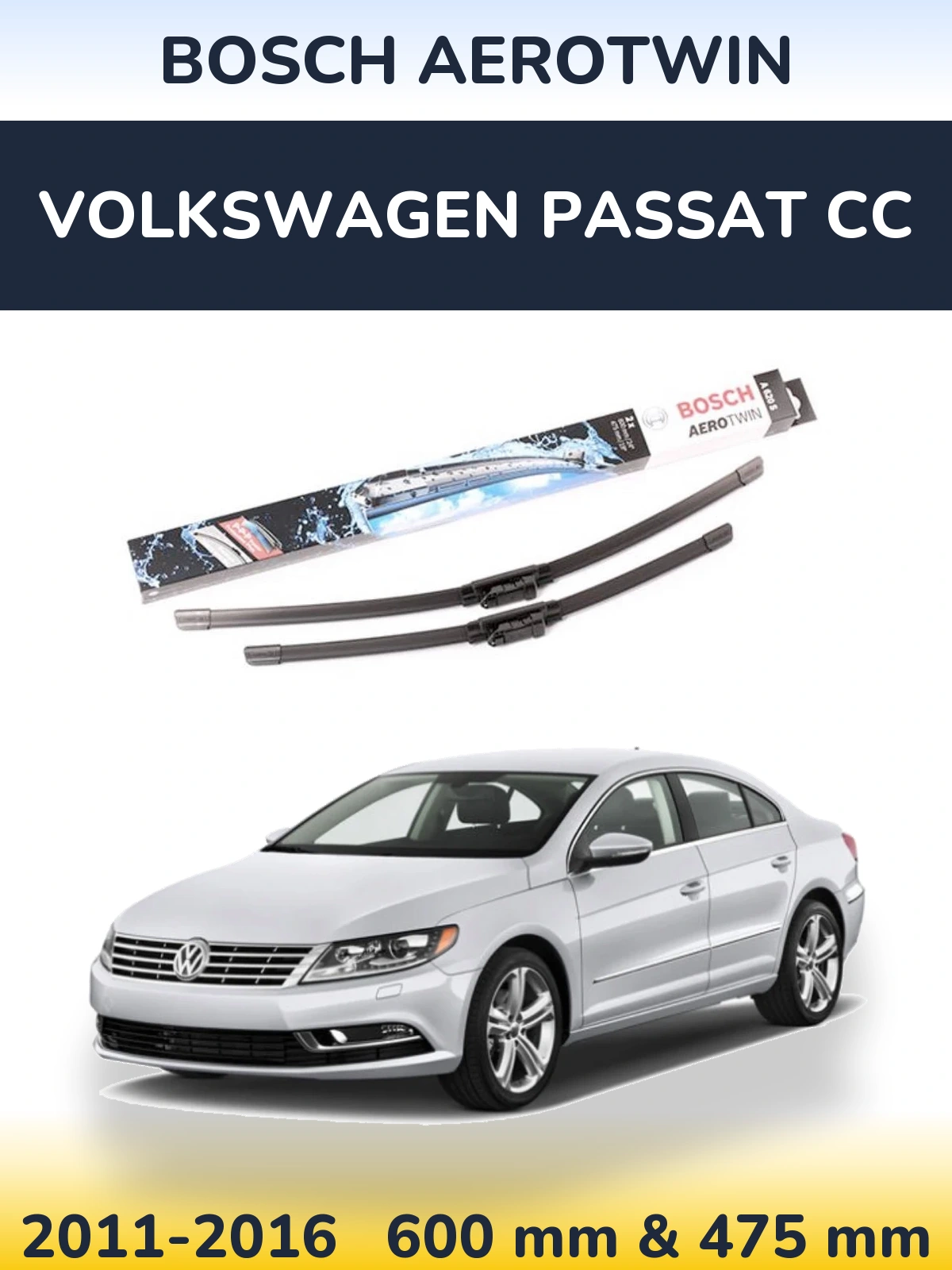 Комплект передних дворников BOSCH AeroTwin 600 & 475 мм для Volkswagen Passat CC 2011-2016