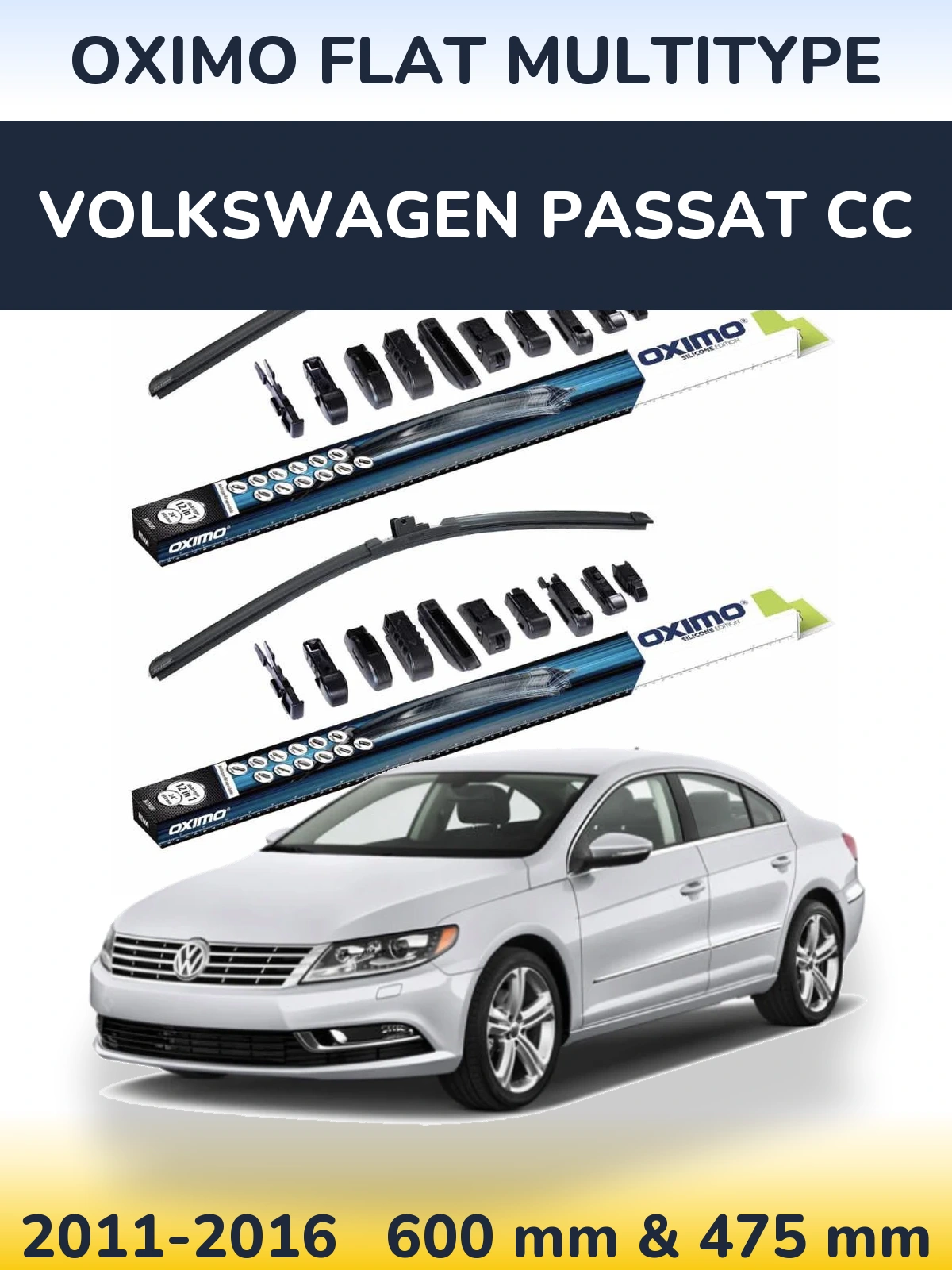 Front wiper blade set Oximo Flat MultiTypee 600 & 475 mm for Volkswagen Passat CC 2011-2016