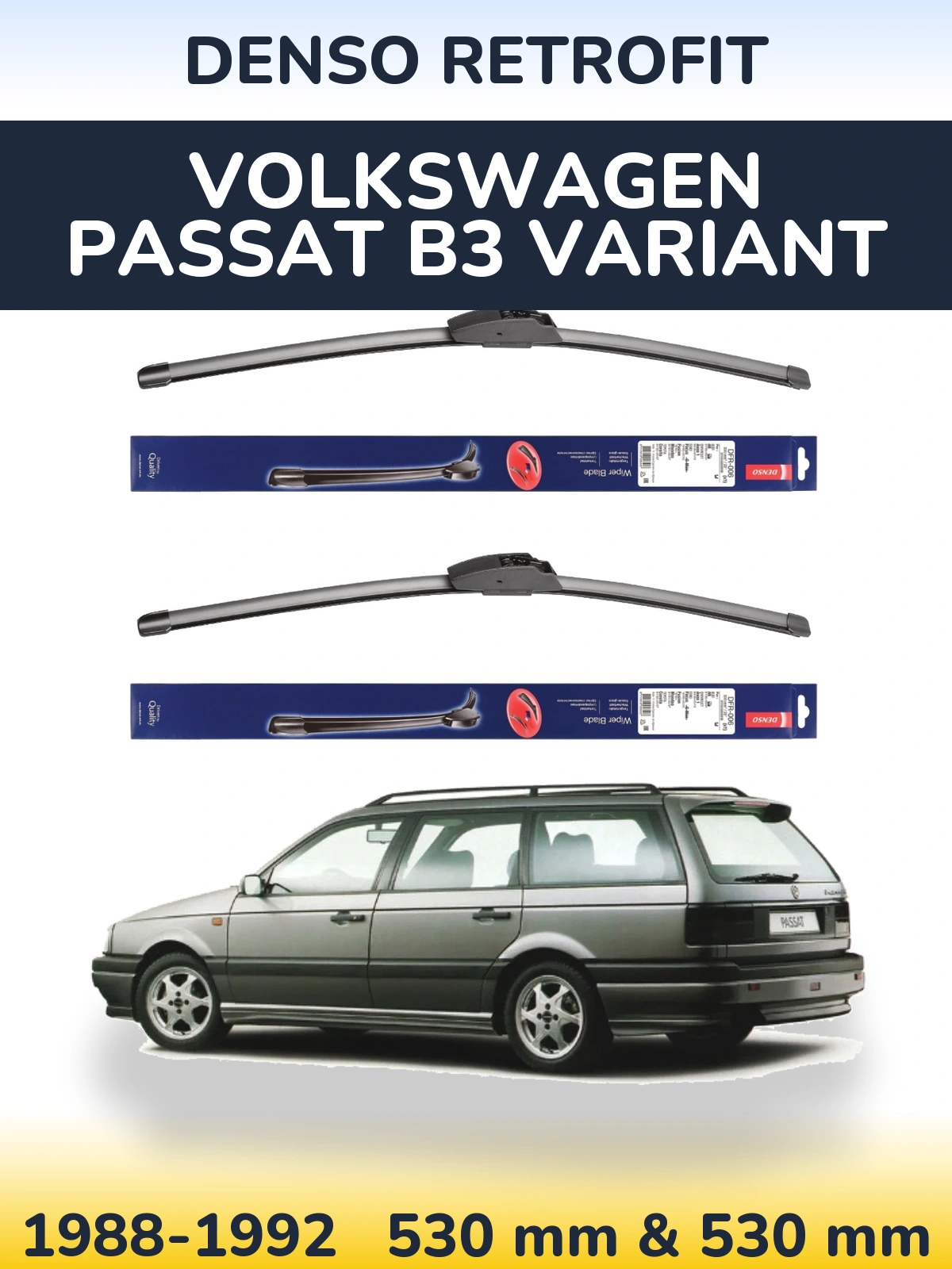 Komplet przednich wycieraczek Denso Retrofit 530 & 530 mm do Volkswagen Passat B3 Variant 1988-1992