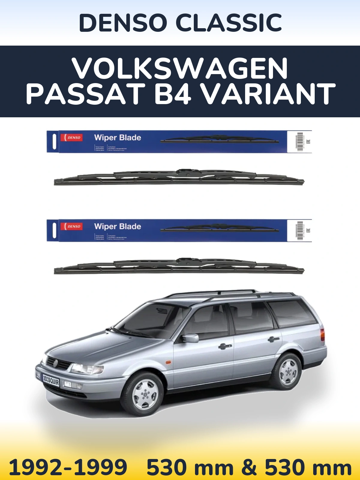Front wiper blade set Denso Classic 530 & 530 mm for Volkswagen Passat B4 Variant 1992-1999