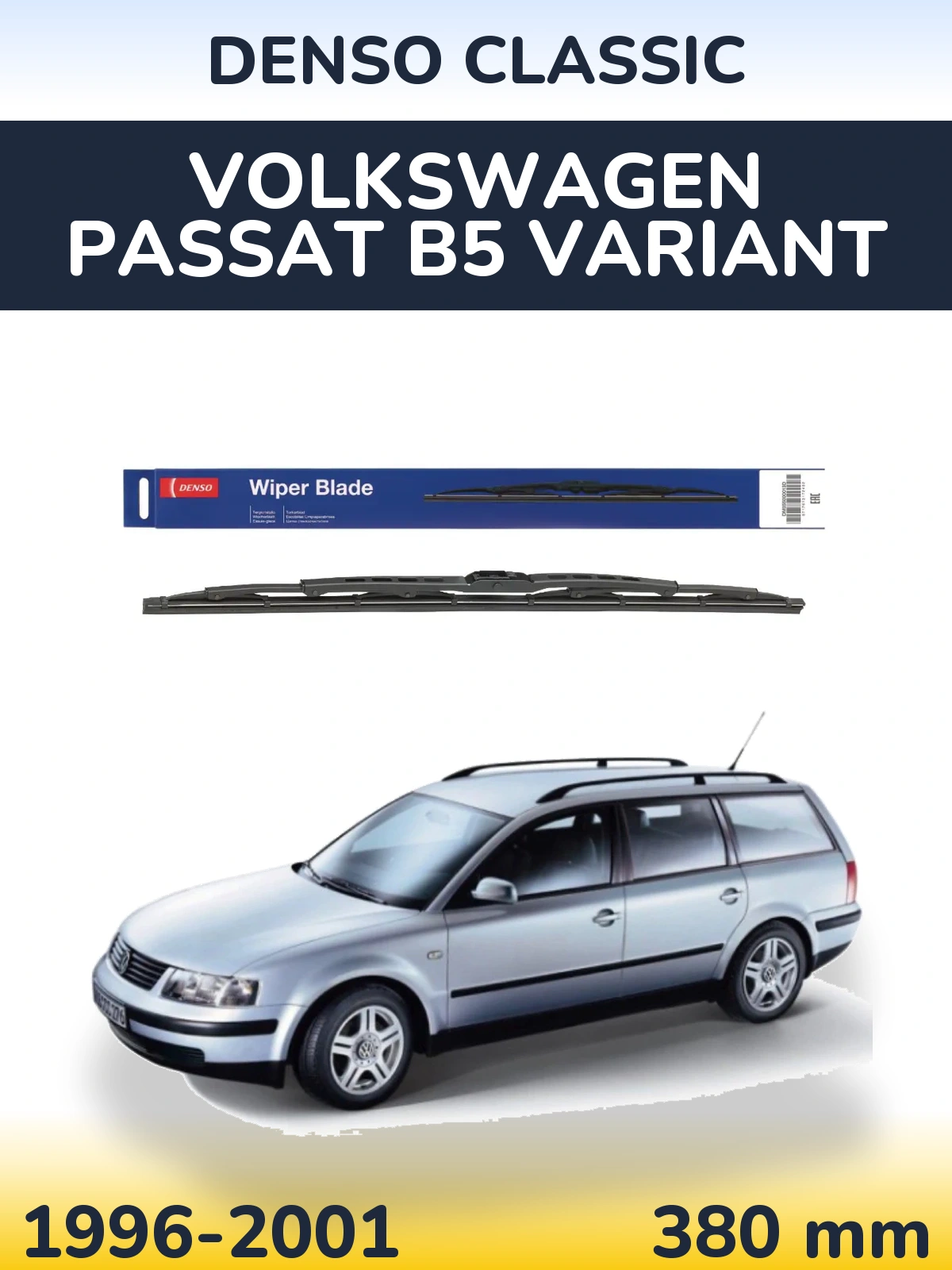 Rear wiper blade Denso Classic 380 mm for Volkswagen Passat B5 Variant 1996-2001