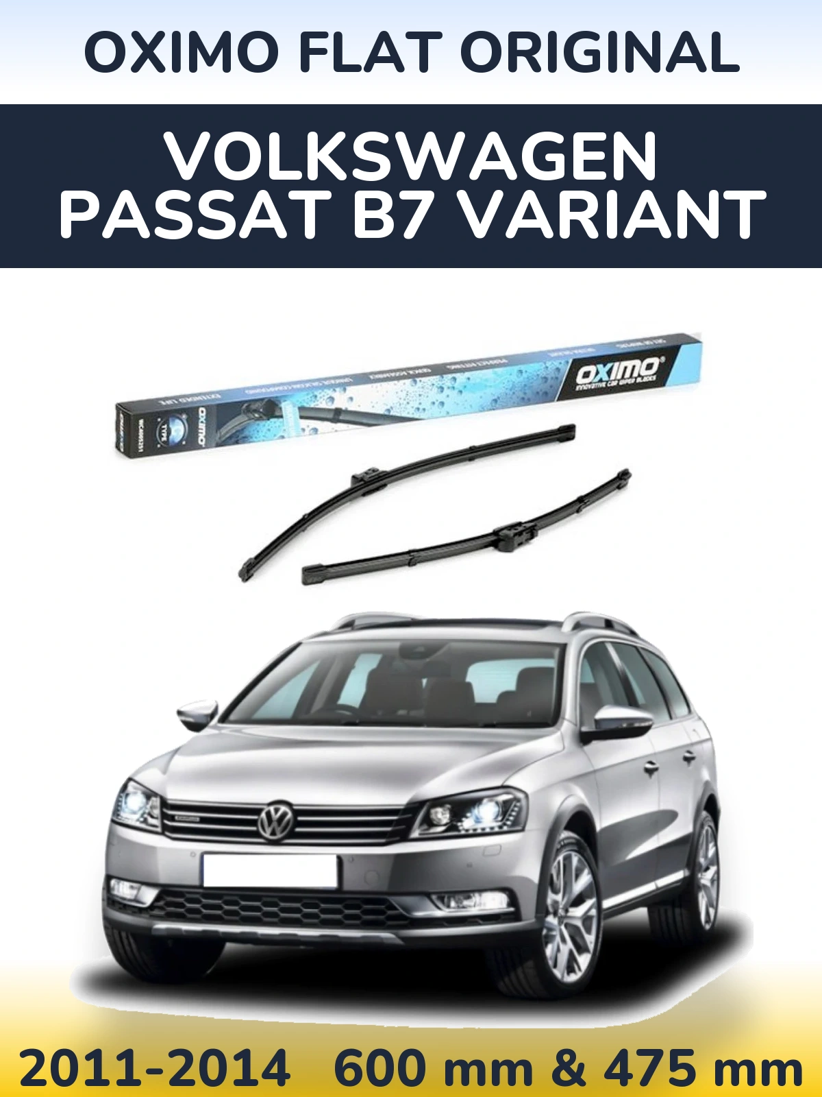 Front wiper blade set Oximo Flat Original 600 & 475 мм for Volkswagen Passat B7 Variant 2011-2014