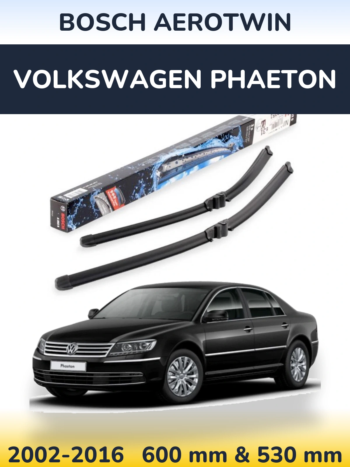 Комплект передніх щіток BOSCH AeroTwin 600 & 530 мм для Volkswagen Phaeton 2002-2016