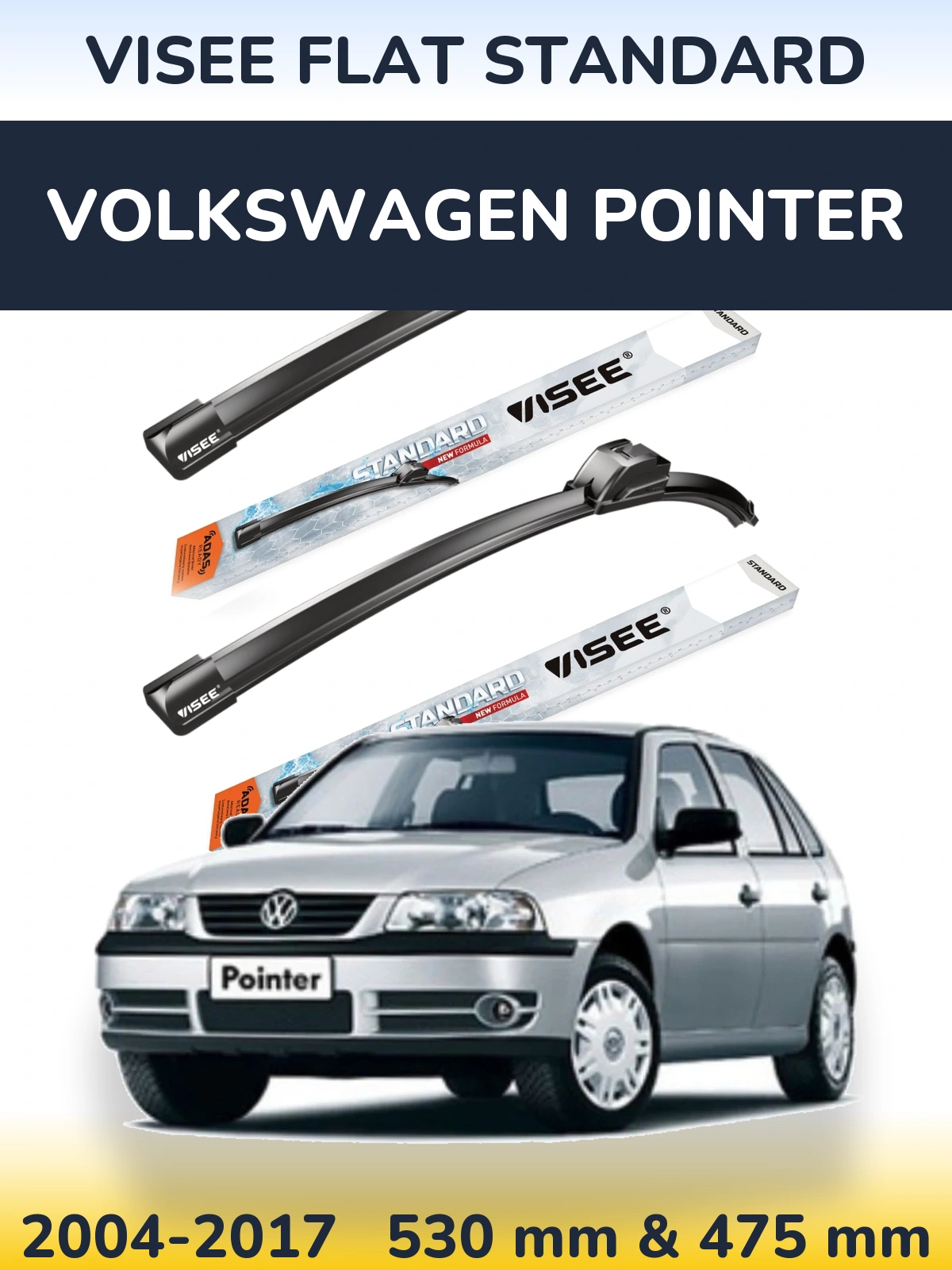 Комплект передних дворников VISEE FLAT STANDARD 530 & 475 мм для Volkswagen Pointer 2004-2017