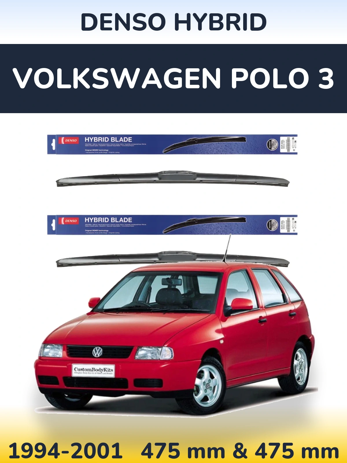 Komplet przednich wycieraczek Denso Hybrid 475 & 475 mm do Volkswagen Polo 3 1994-2001