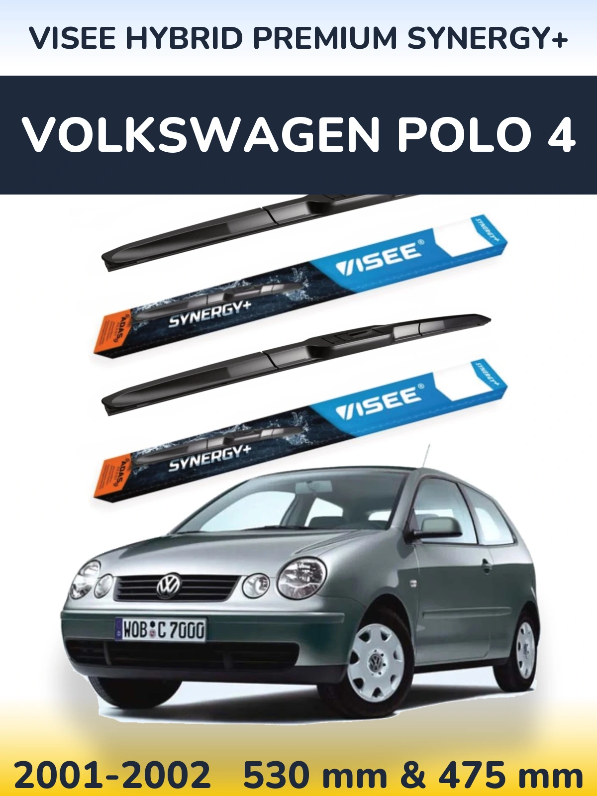 Front wiper blade set VISEE HYBRID PREMIUM SYNERGY+ 530 & 475 мм for Volkswagen Polo 4 2001-2002