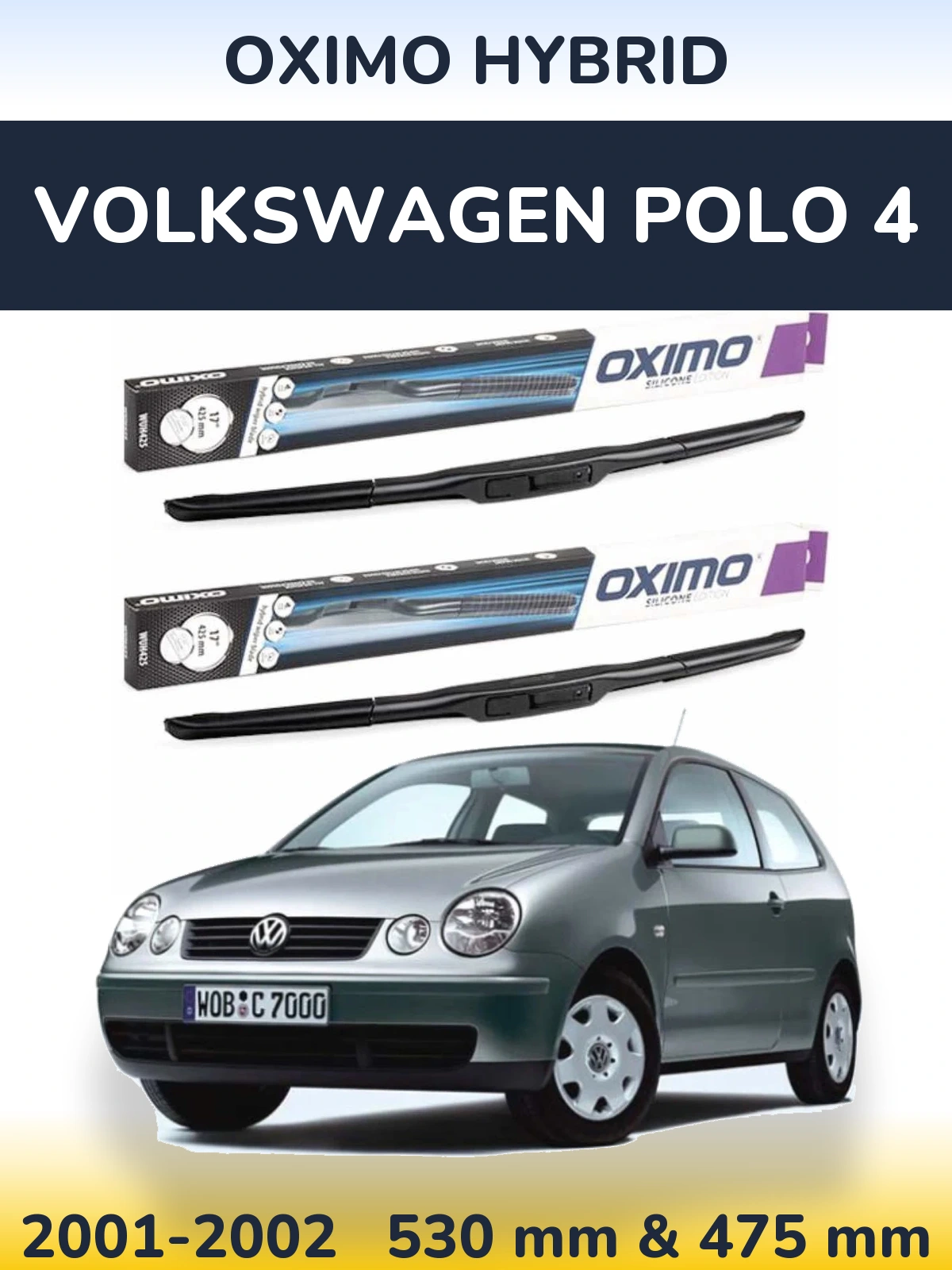 Front wiper blade set Oximo Hybrid 530 & 475 мм for Volkswagen Polo 4 2001-2002