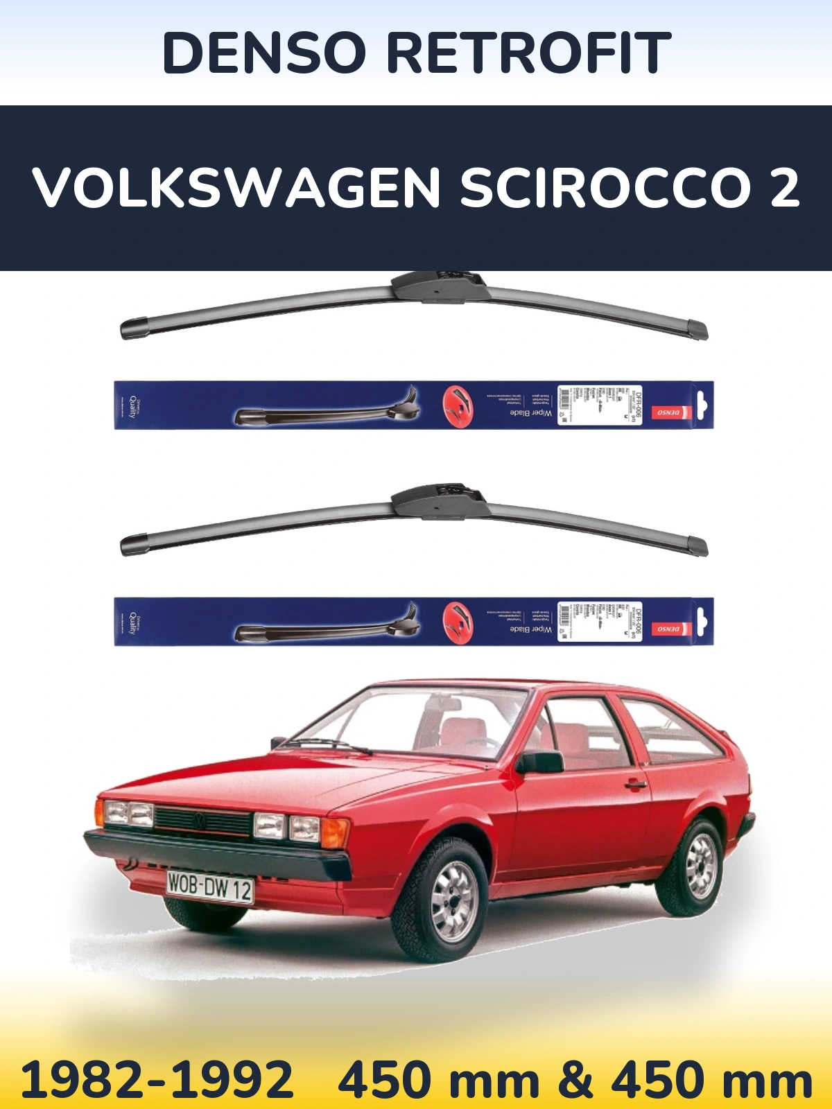 Комплект передніх щіток Denso Retrofit 450 & 450 мм для Volkswagen Scirocco 2 1982-1992