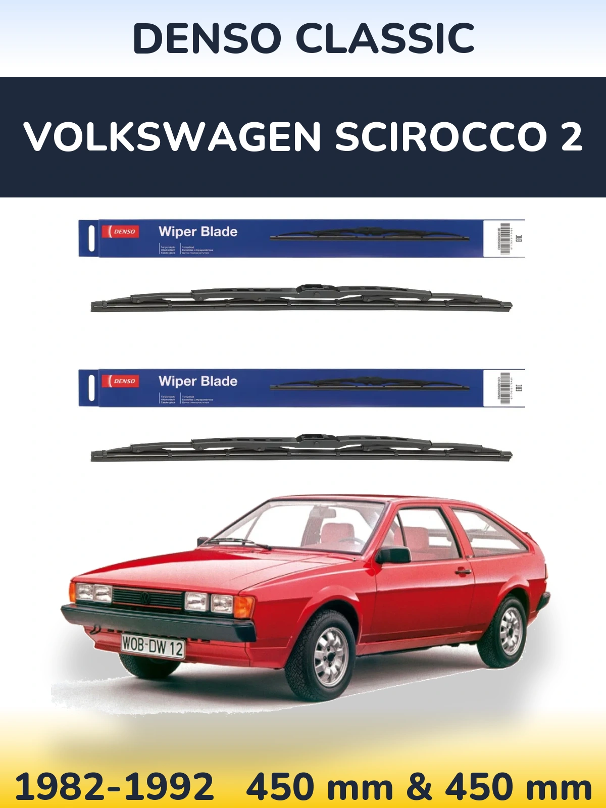 Front wiper blade set Denso Classic 450 & 450 mm for Volkswagen Scirocco 2 1982-1992