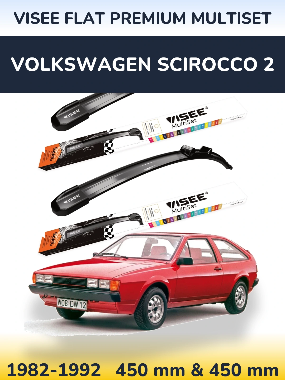 Комплект передних дворников VISEE FLAT PREMIUM MultiSet 450 & 450 мм для Volkswagen Scirocco 2 1982-1992