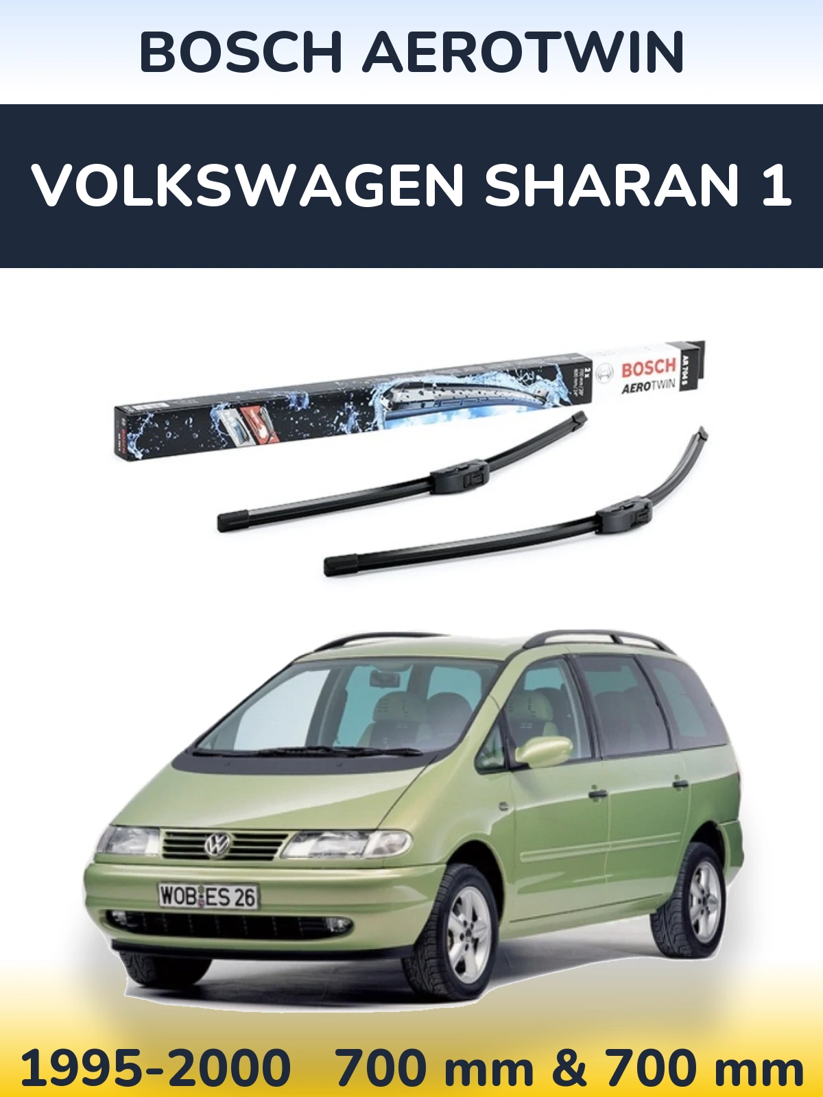 Комплект передних дворников BOSCH AeroTwin 700 & 600 мм для Volkswagen Sharan 1 1995-2000