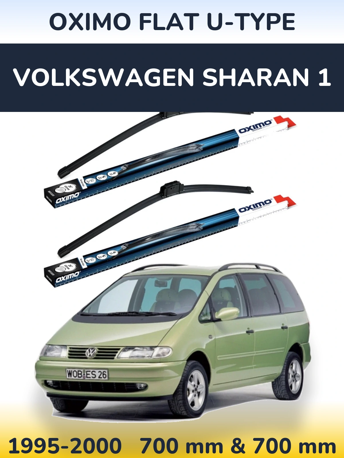 Komplet przednich wycieraczek Oximo Flat U-type 700 & 700 mm do Volkswagen Sharan 1 1995-2000