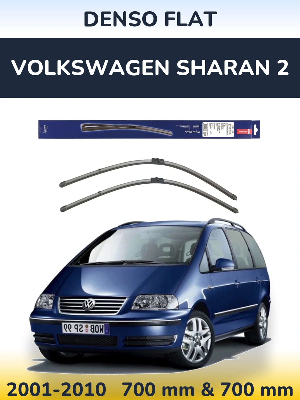 Front wiper blade set Denso Flat 700 & 700 мм for Volkswagen Sharan 2 2001-2010