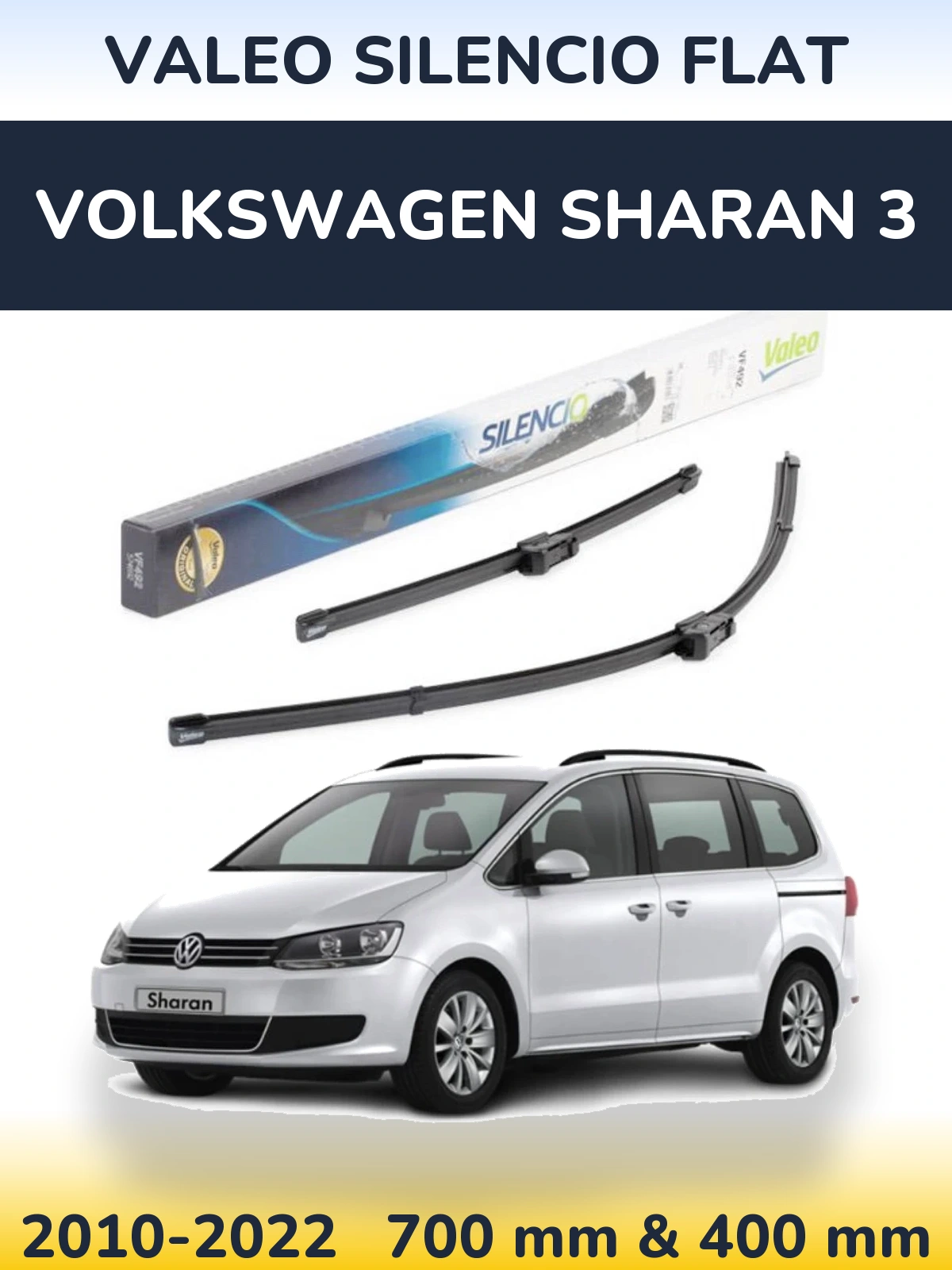 Front wiper blade set Valeo Silencio Flat 700 & 400 мм for Volkswagen Sharan 3 2010-2022