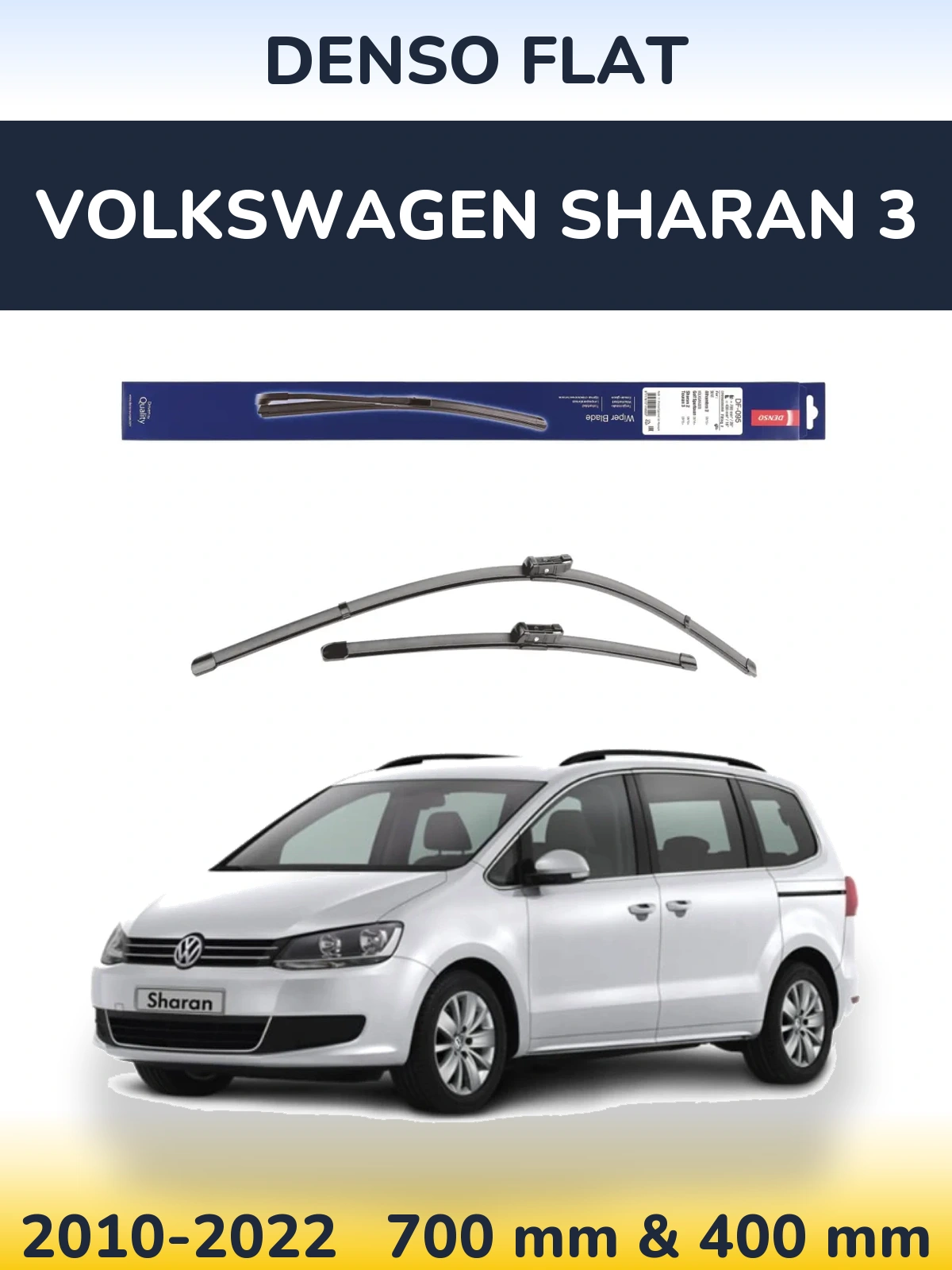 Front wiper blade set Denso Flat 700 & 400 мм for Volkswagen Sharan 3 2010-2022