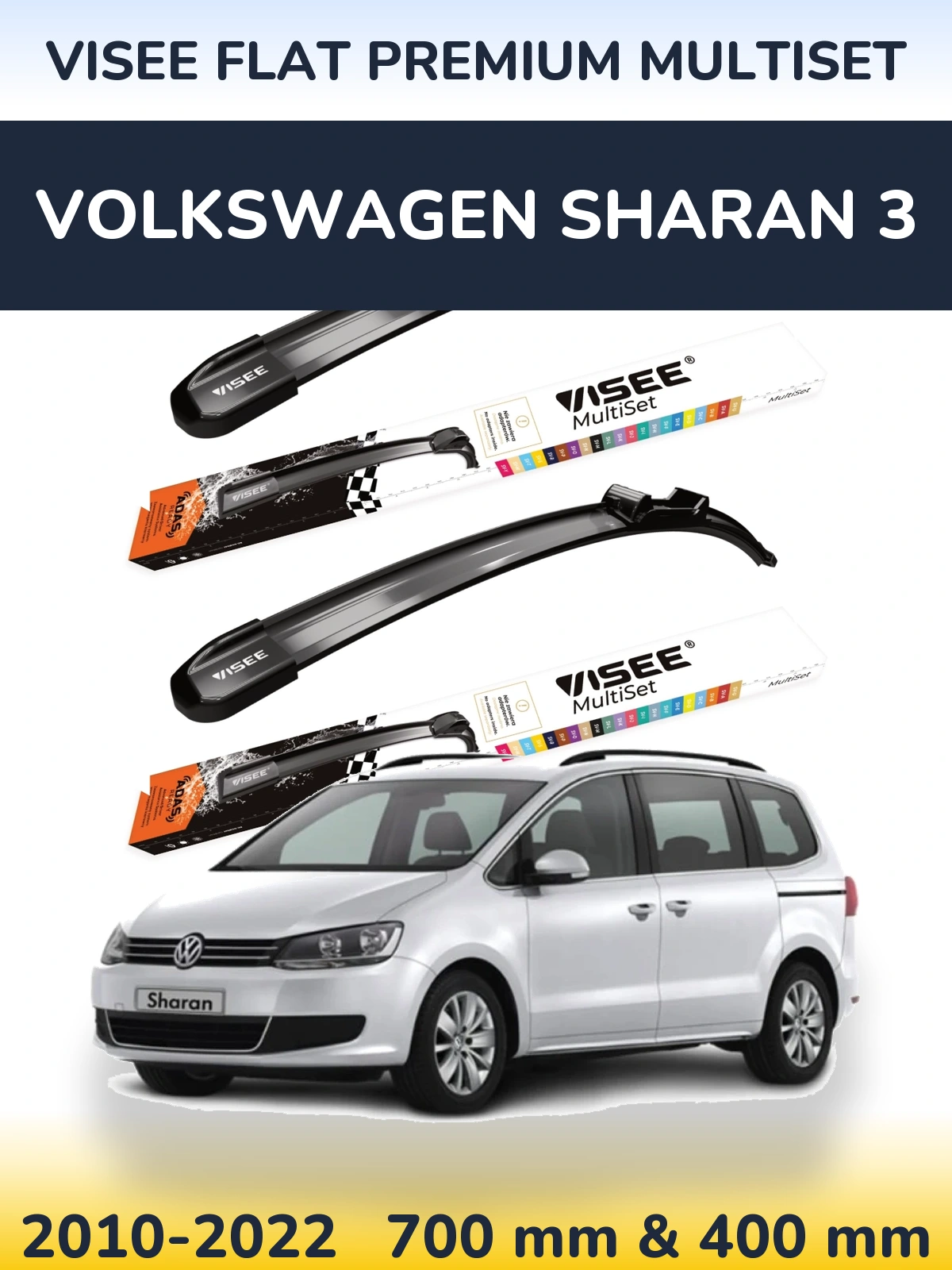 Komplet przednich wycieraczek VISEE FLAT PREMIUM MultiSet 700 & 400 mm do Volkswagen Sharan 3 2010-2022