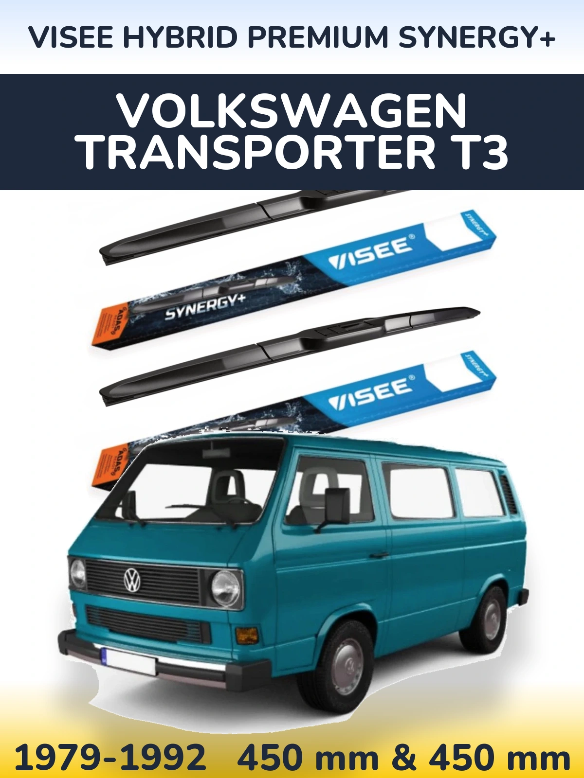 Komplet przednich wycieraczek VISEE HYBRID PREMIUM SYNERGY+ 450 & 450 mm do Volkswagen Transporter T3 1979-1992