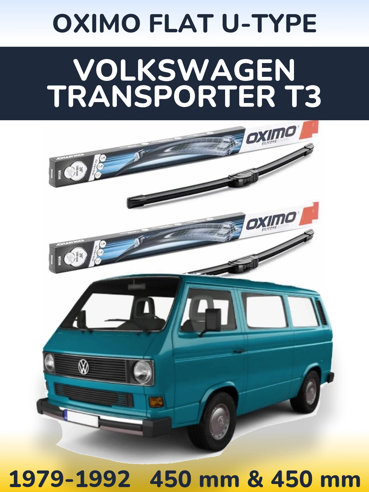Комплект передніх щіток Oximo Flat U-type 450 & 450 мм для Volkswagen Transporter T3 1979-1992