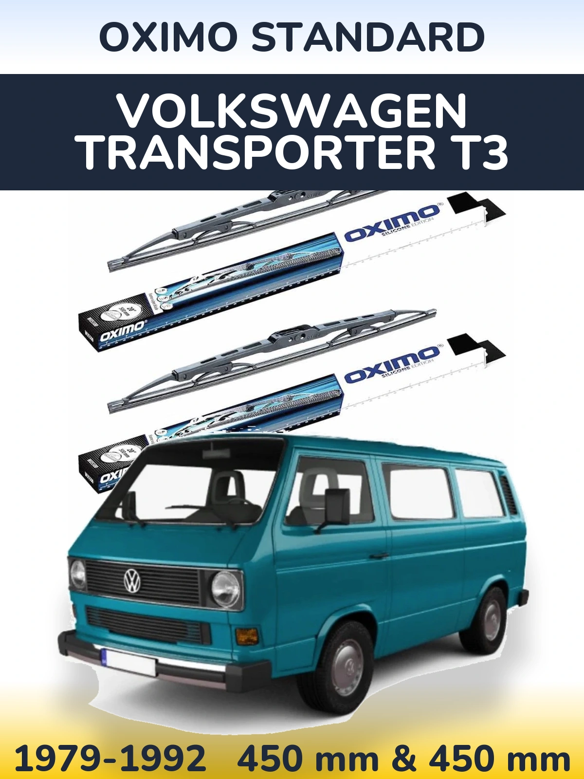 Комплект передніх щіток Oximo Standard 450 & 450 мм для Volkswagen Transporter T3 1979-1992
