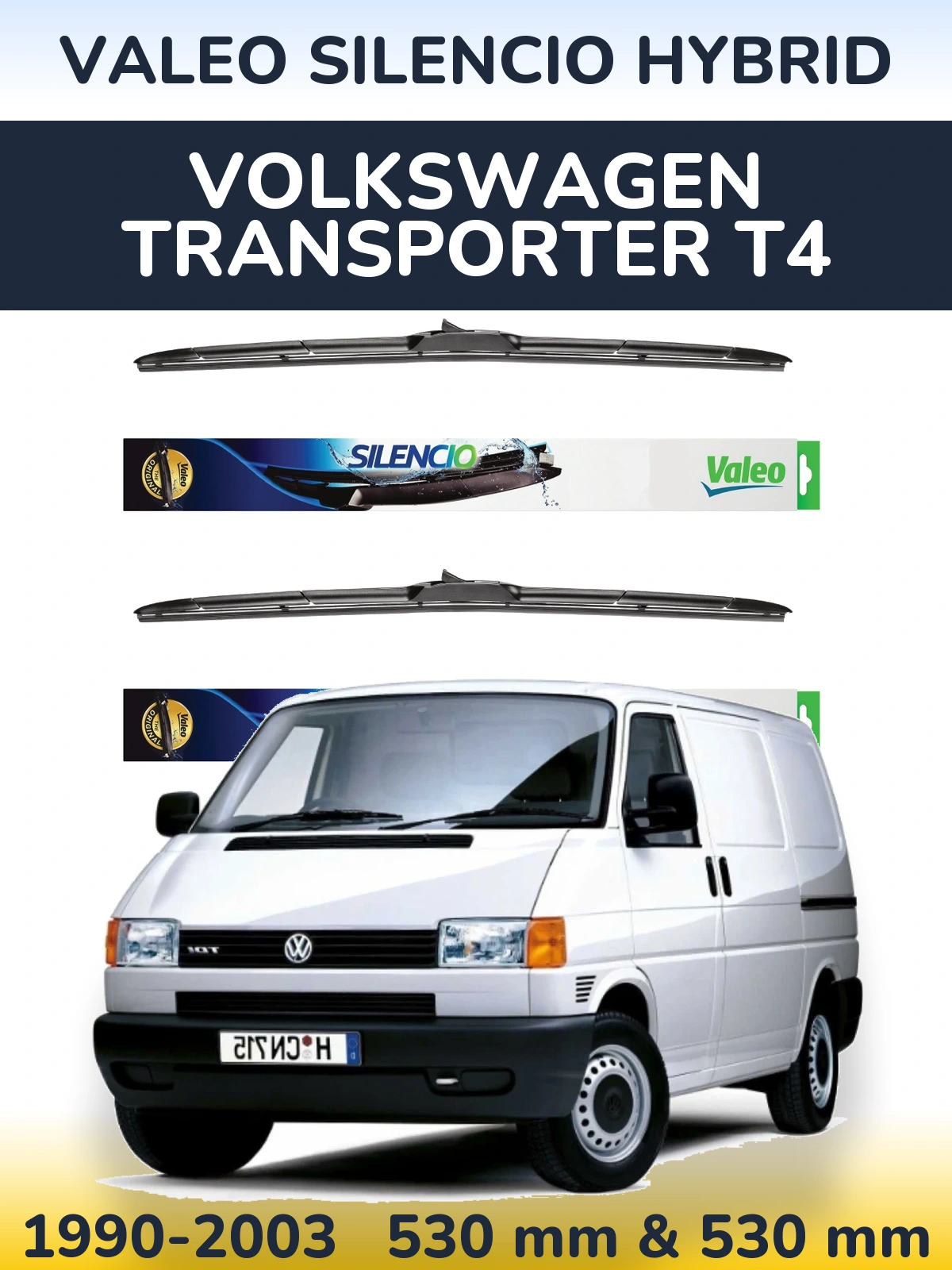 Front wiper blade set Valeo Silencio Hybrid 530 & 530 мм for Volkswagen Transporter T4 1990-2003
