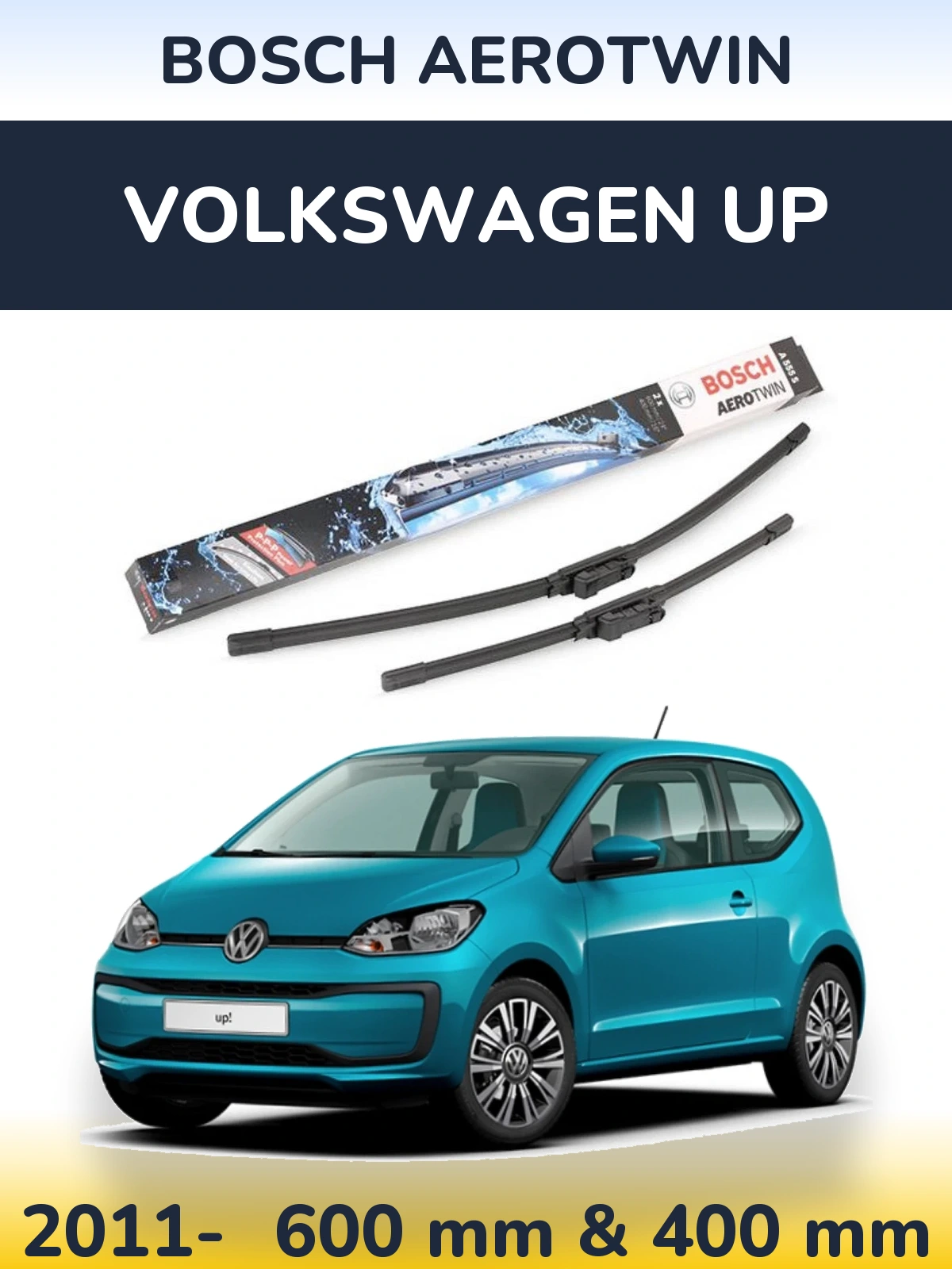 Комплект передних дворников BOSCH AeroTwin 600 & 400 мм для Volkswagen Up 2011-2026