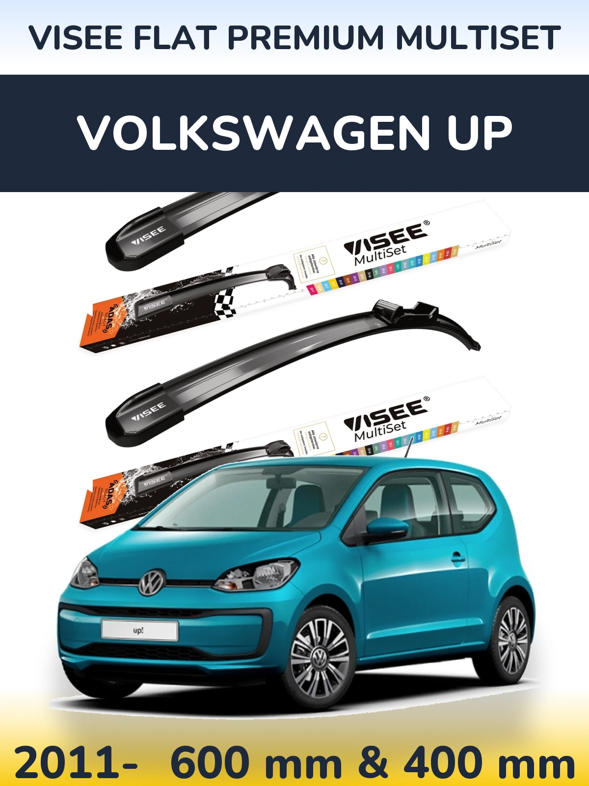 Комплект передних дворников VISEE FLAT PREMIUM MultiSet 600 & 400 мм для Volkswagen Up 2011-2026
