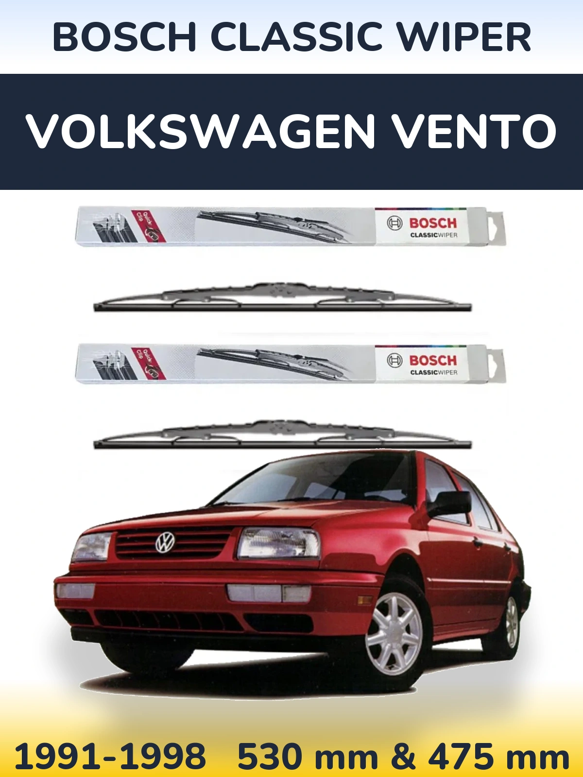 Front wiper blade set BOSCH Classic Wiper 530 & 475 mm for Volkswagen Vento 1991-1998