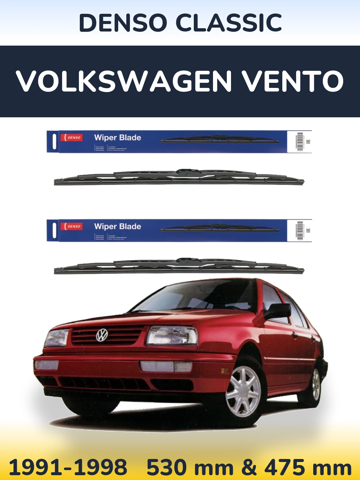 Front wiper blade set Denso Classic 530 & 475 mm for Volkswagen Vento 1991-1998