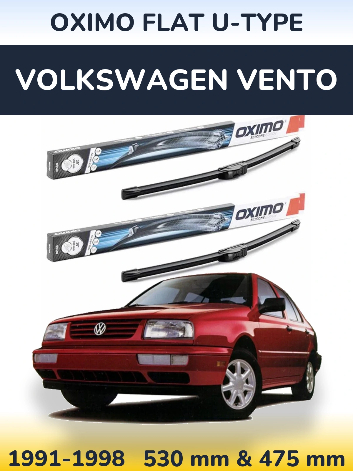 Комплект передних дворников Oximo Flat U-type 530 & 475 мм для Volkswagen Vento 1991-1998