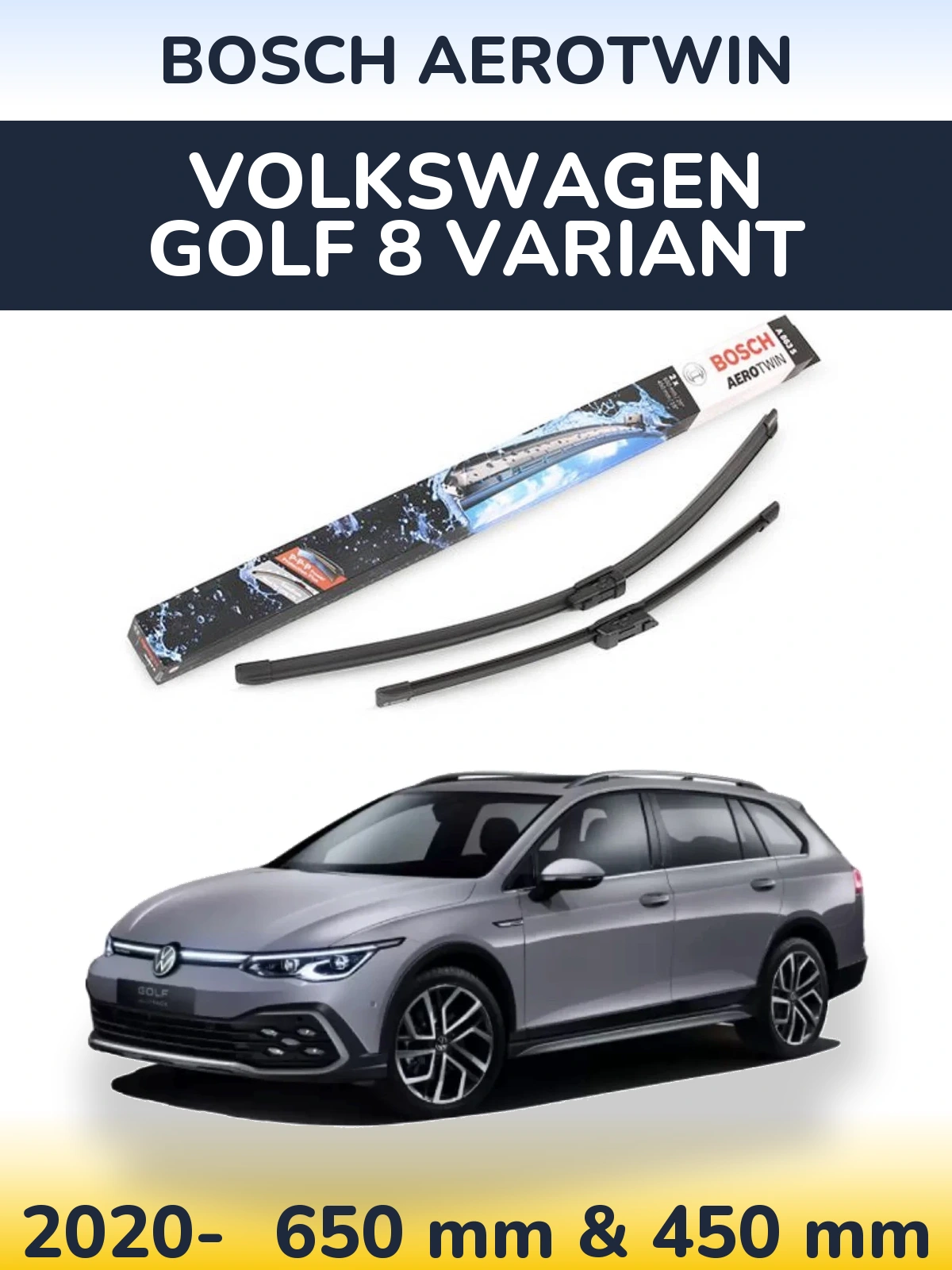 Komplet przednich wycieraczek BOSCH AeroTwin 650 & 450 mm do Volkswagen Golf 8 Variant 2020-2026