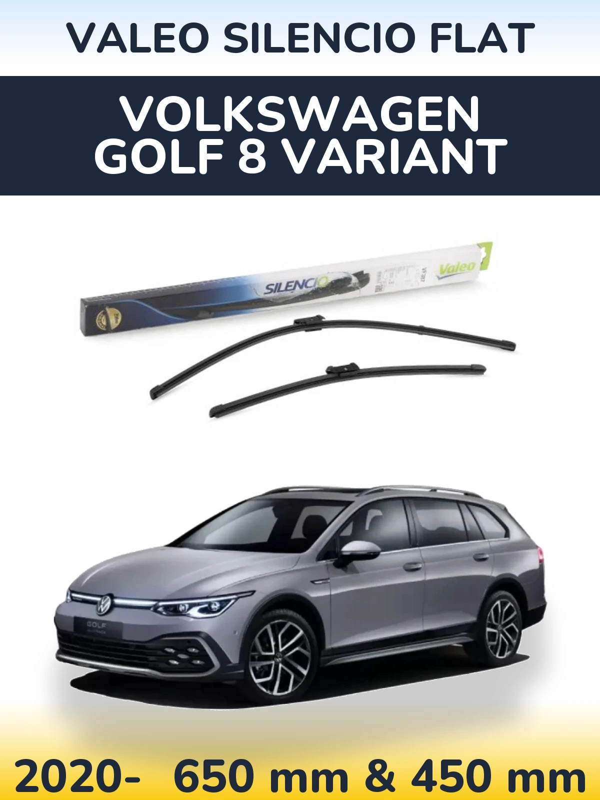 Комплект передних дворников Valeo Silencio Flat 650 & 450 мм для Volkswagen Golf 8 Variant 2020-2026