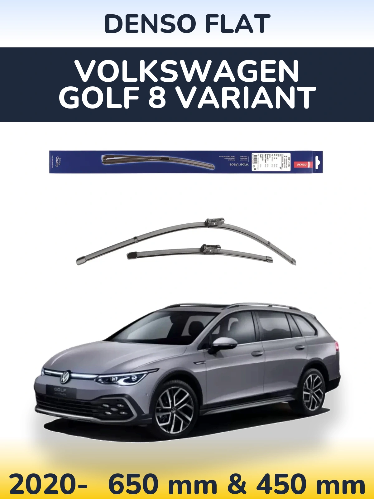 Front wiper blade set Denso Flat 650 & 450 мм for Volkswagen Golf 8 Variant 2020-2026