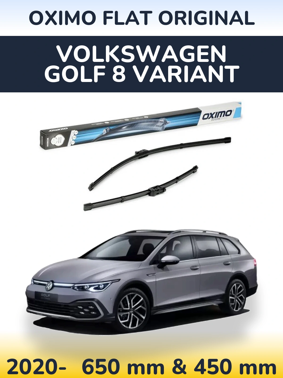 Front wiper blade set Oximo Flat Original 650 & 450 мм for Volkswagen Golf 8 Variant 2020-2026