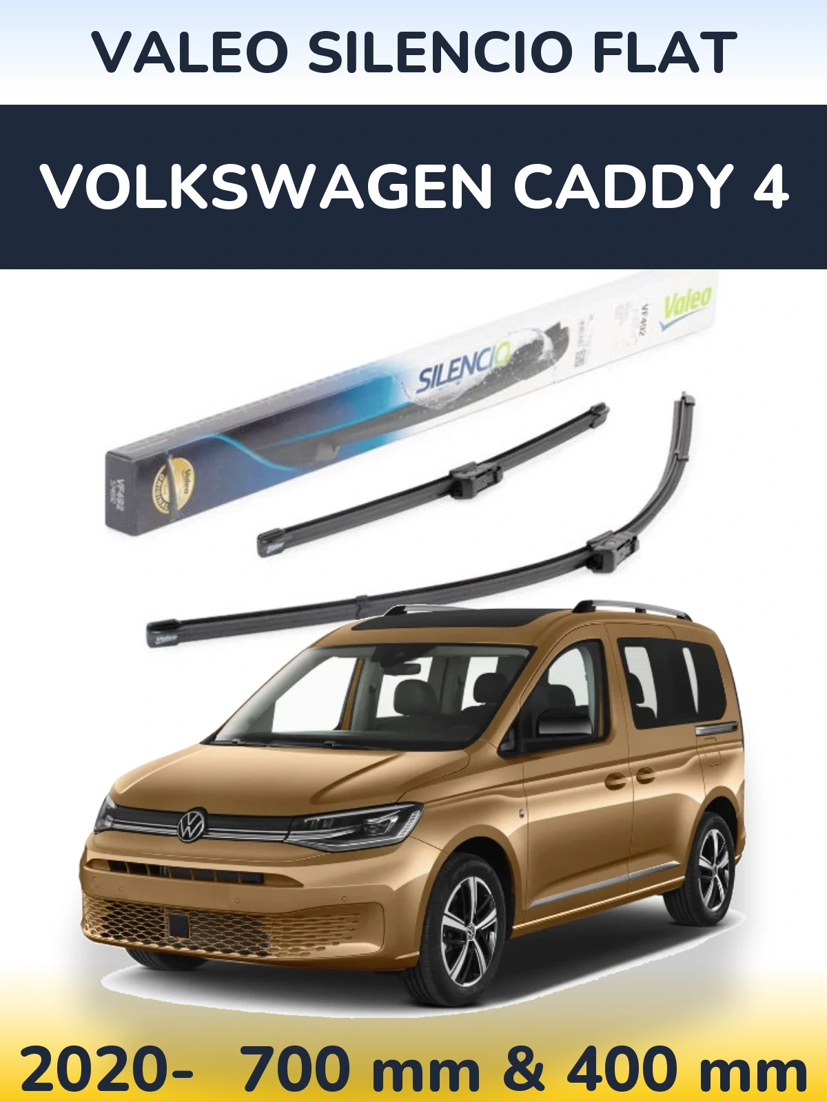 Front wiper blade set Valeo Silencio Flat 700 & 400 mm for Volkswagen Caddy 4 2020-2026