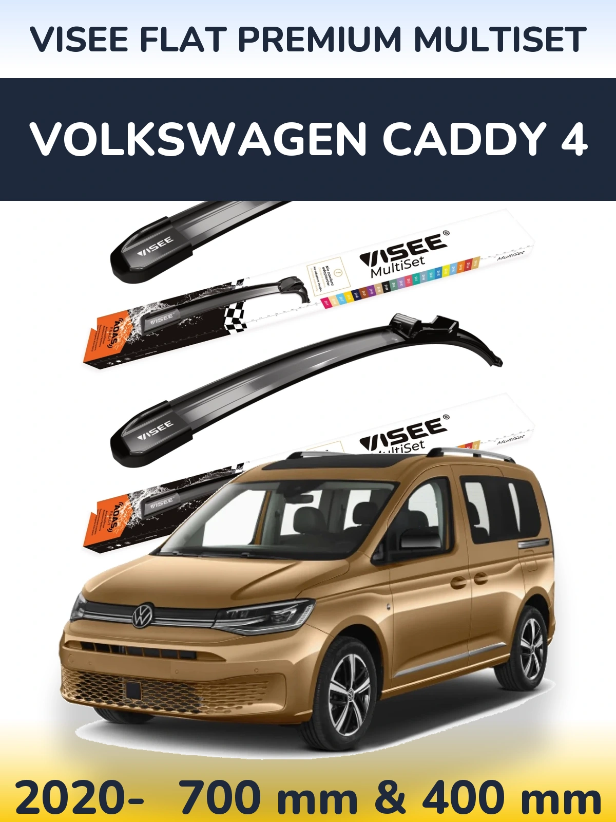 Front wiper blade set VISEE FLAT PREMIUM MultiSet 700 & 400 мм for Volkswagen Caddy 4 2020-2026
