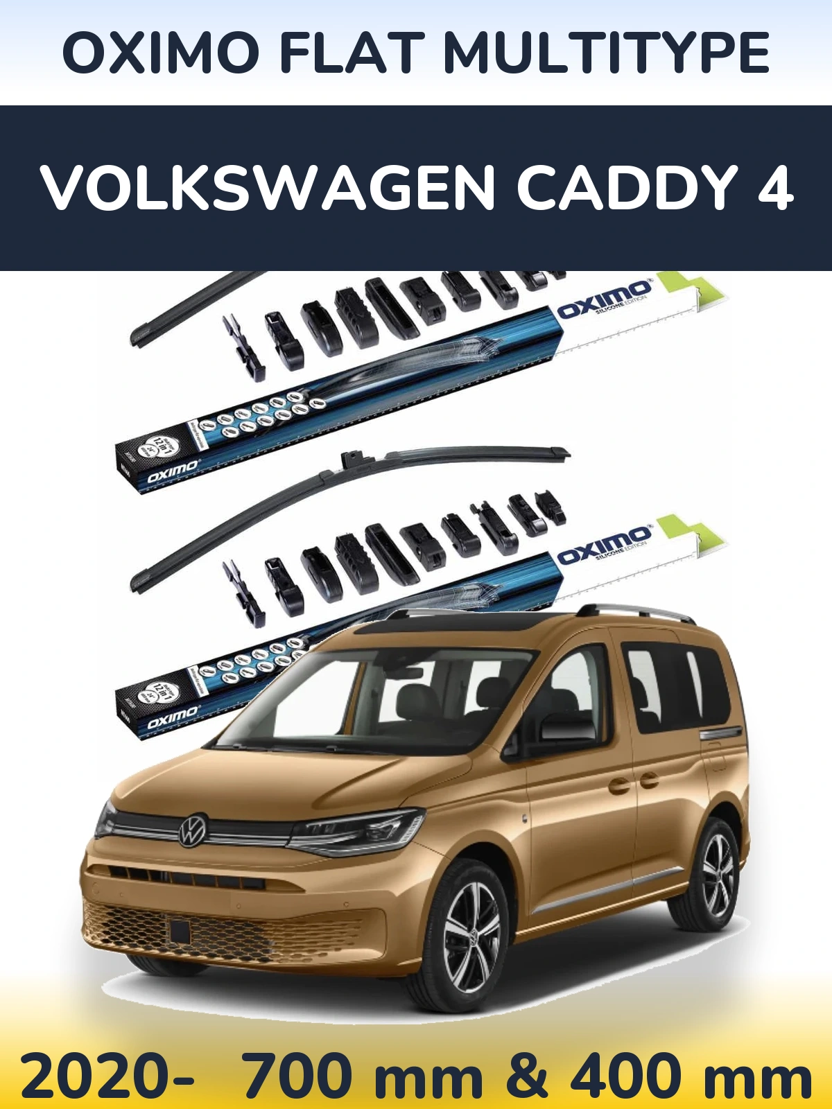 Front wiper blade set Oximo Flat MultiTypee 700 & 400 мм for Volkswagen Caddy 4 2020-2026