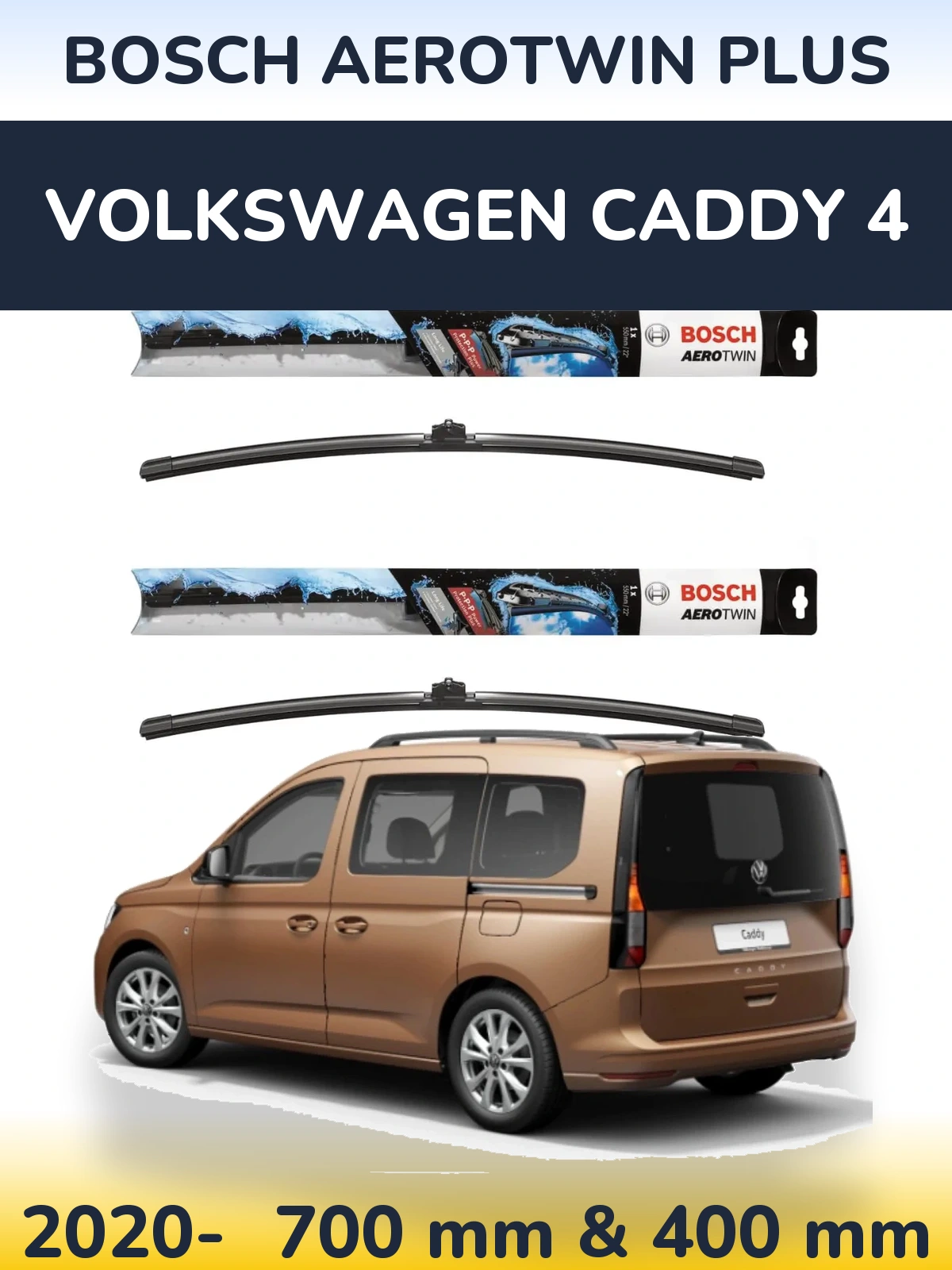 Komplet przednich wycieraczek BOSCH AeroTwin Plus 700 & 400 mm do Volkswagen Caddy 4 2020-2026