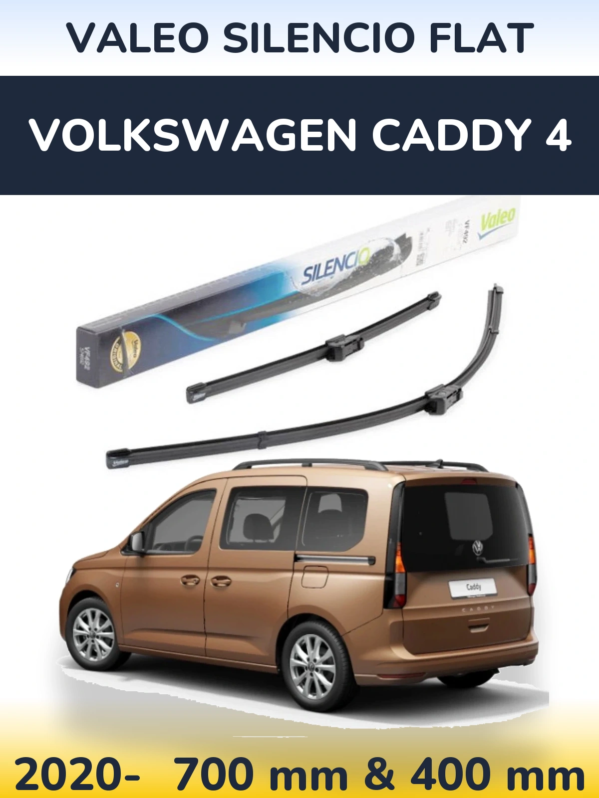 Front wiper blade set Valeo Silencio Flat 700 & 400 мм for Volkswagen Caddy 4 2020-2026