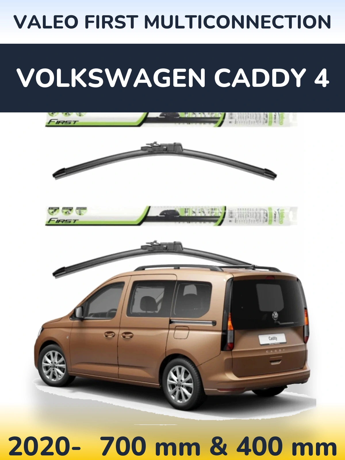 Комплект передних дворников Valeo First MultiConnection 700 & 400 мм для Volkswagen Caddy 4 2020-2026