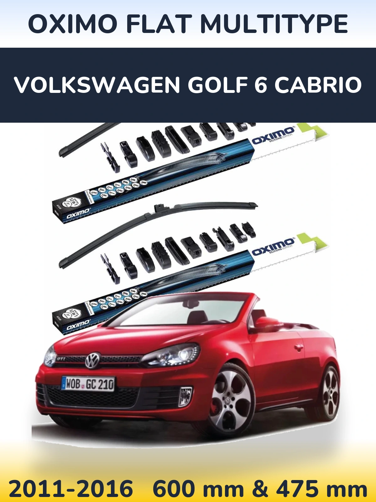 Front wiper blade set Oximo Flat MultiTypee 600 & 475 мм for Volkswagen Golf 6 Cabrio 2011-2016