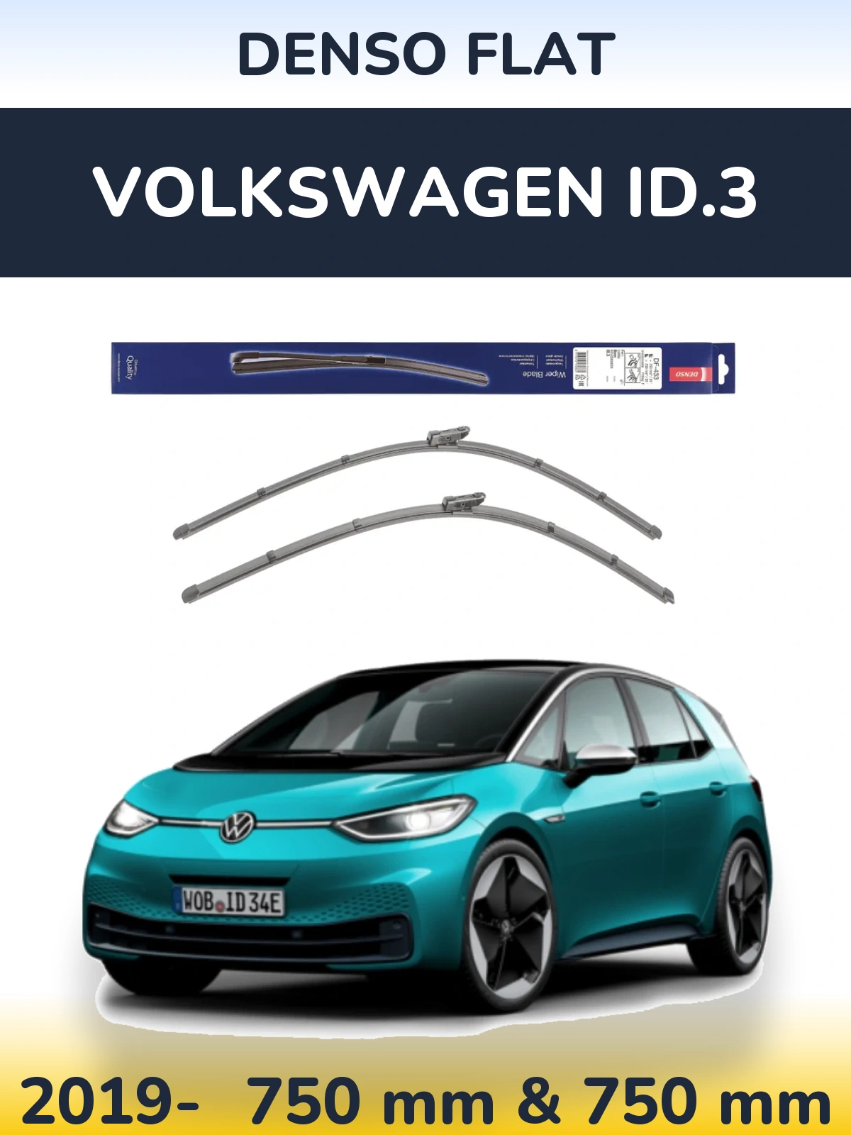 Front wiper blade set Denso Flat 750 & 750 мм for Volkswagen ID.3 2019-2026