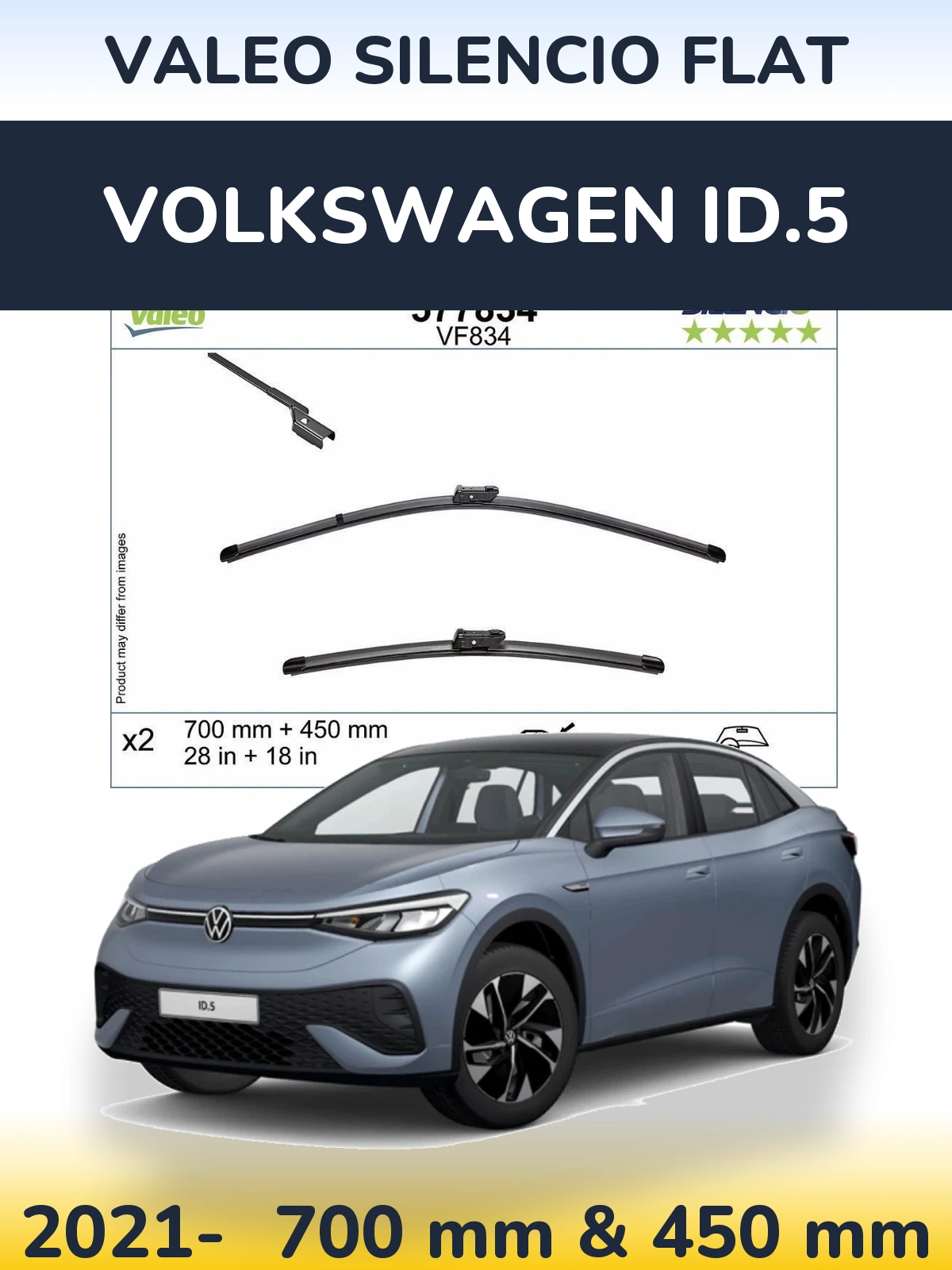 Front wiper blade set Valeo Silencio Flat 700 & 450 мм for Volkswagen ID.5 2021-2026