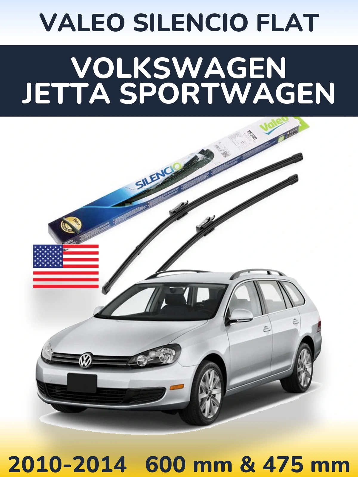 Комплект передних дворников Valeo Silencio Flat 600 & 475 мм для Volkswagen Jetta SportWagen 2010-2014