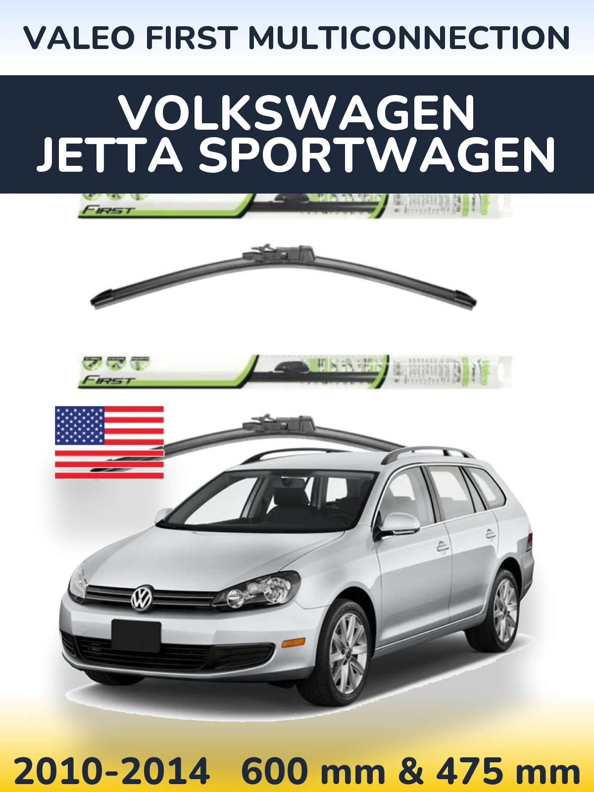 Комплект передних дворников Valeo First MultiConnection 600 & 475 мм для Volkswagen Jetta SportWagen 2010-2014