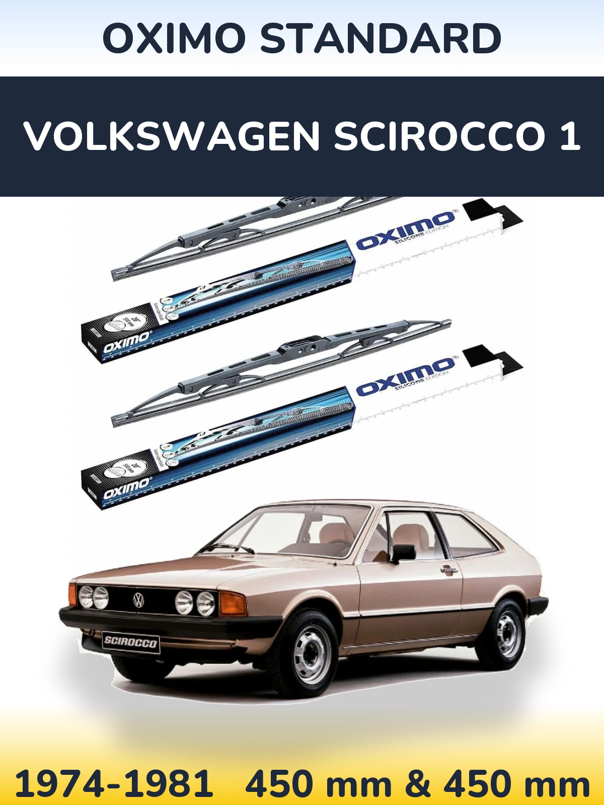 Front wiper blade set Oximo Standard 450 & 450 mm for Volkswagen Scirocco 1 1974-1981