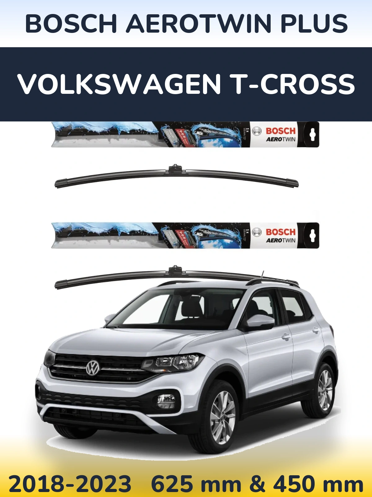 Комплект передних дворников BOSCH AeroTwin Plus 600 & 450 мм для Volkswagen T-Cross 2018-2023