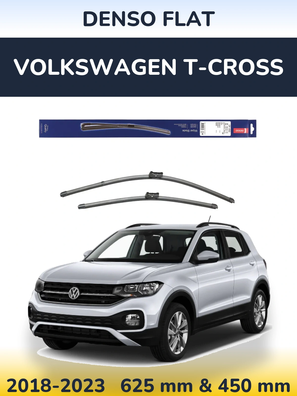 Комплект передних дворников Denso Flat 600 & 450 мм для Volkswagen T-Cross 2018-2023