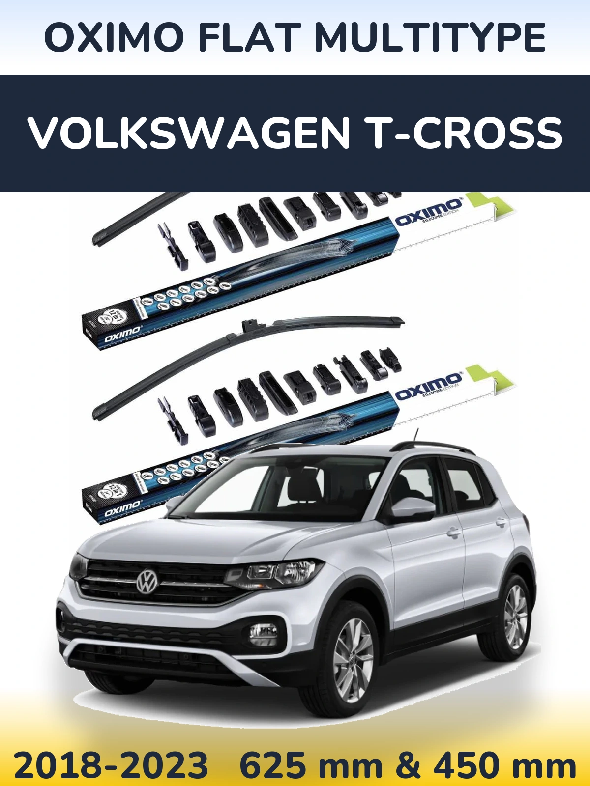 Комплект передних дворников Oximo Flat MultiТипe 600 & 450 мм для Volkswagen T-Cross 2018-2023