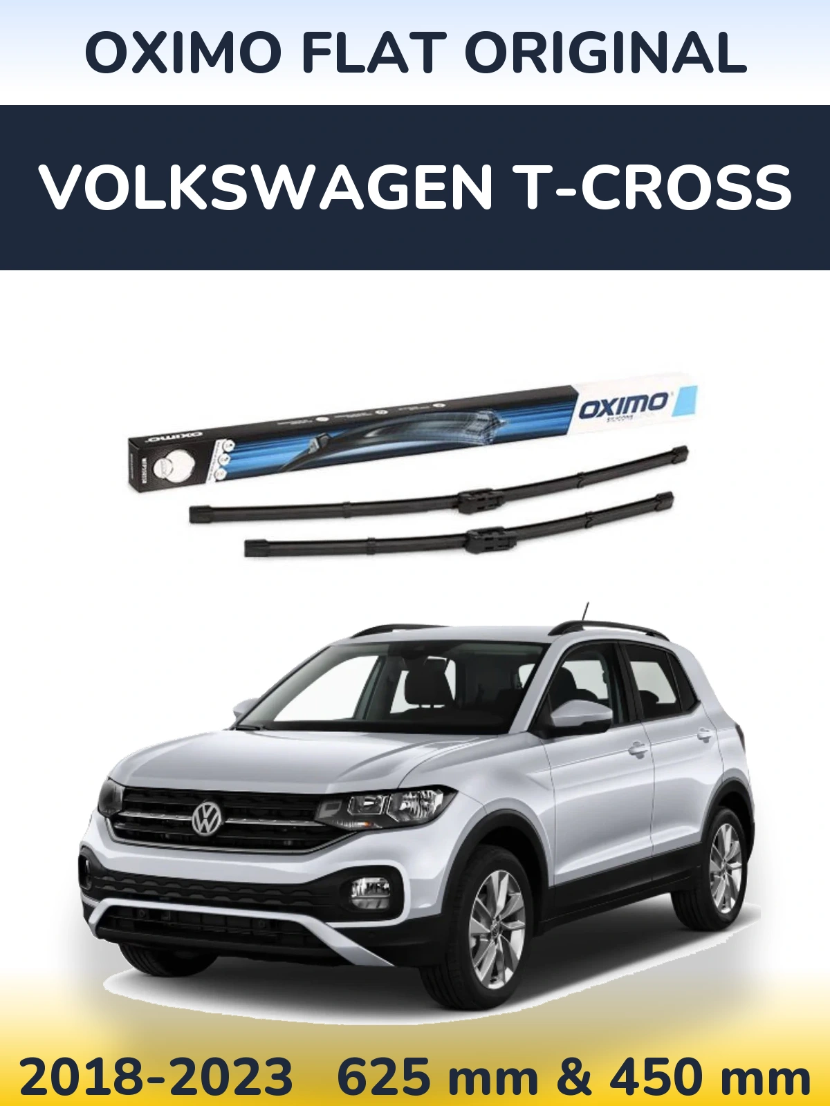 Комплект передних дворников Oximo Flat Original 600 & 450 мм для Volkswagen T-Cross 2018-2023